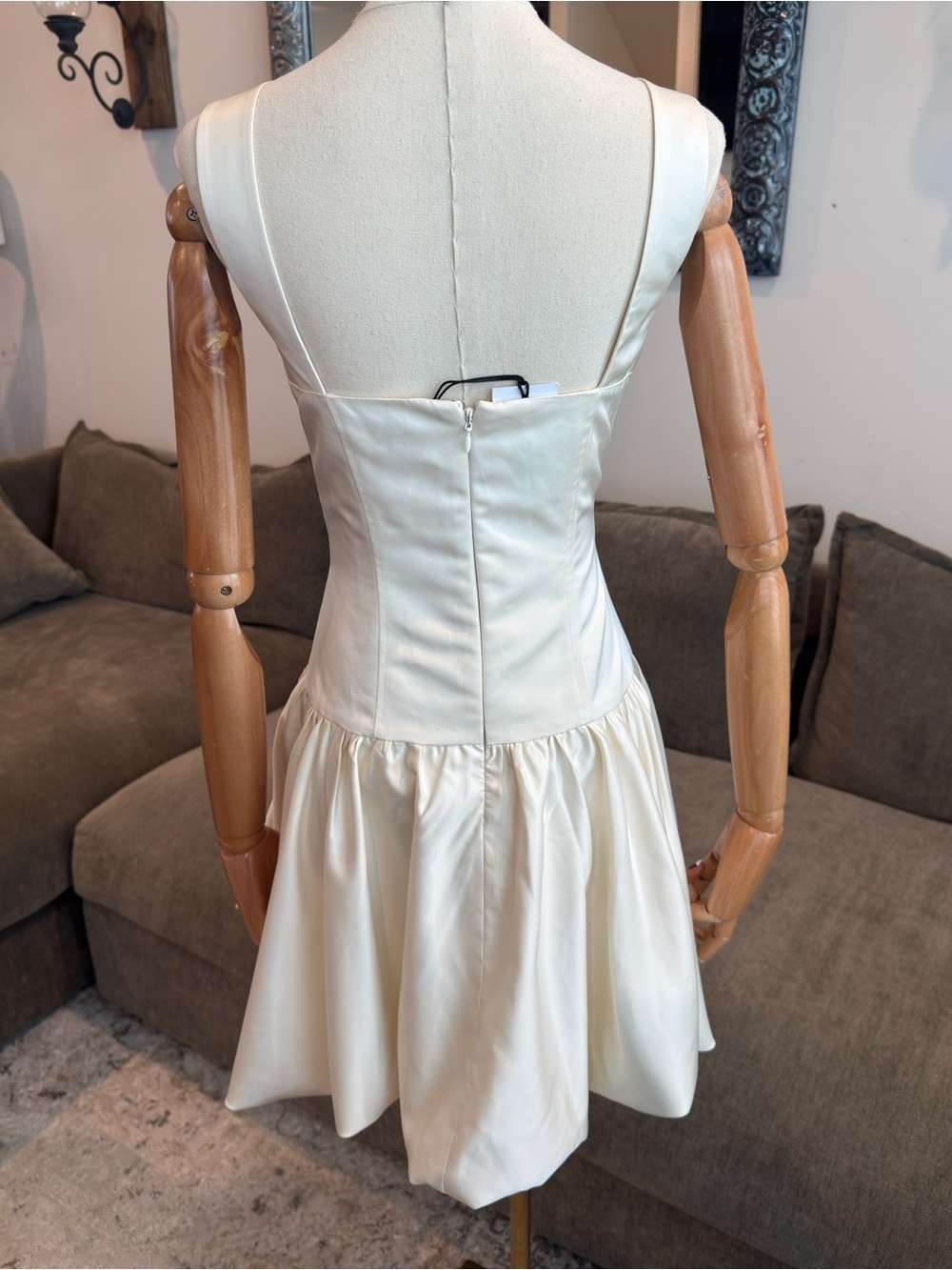 WEWOREWHAT Corset Peplum Mini Dress Ivory Ecru | Size 4 - Picture 6 of 8